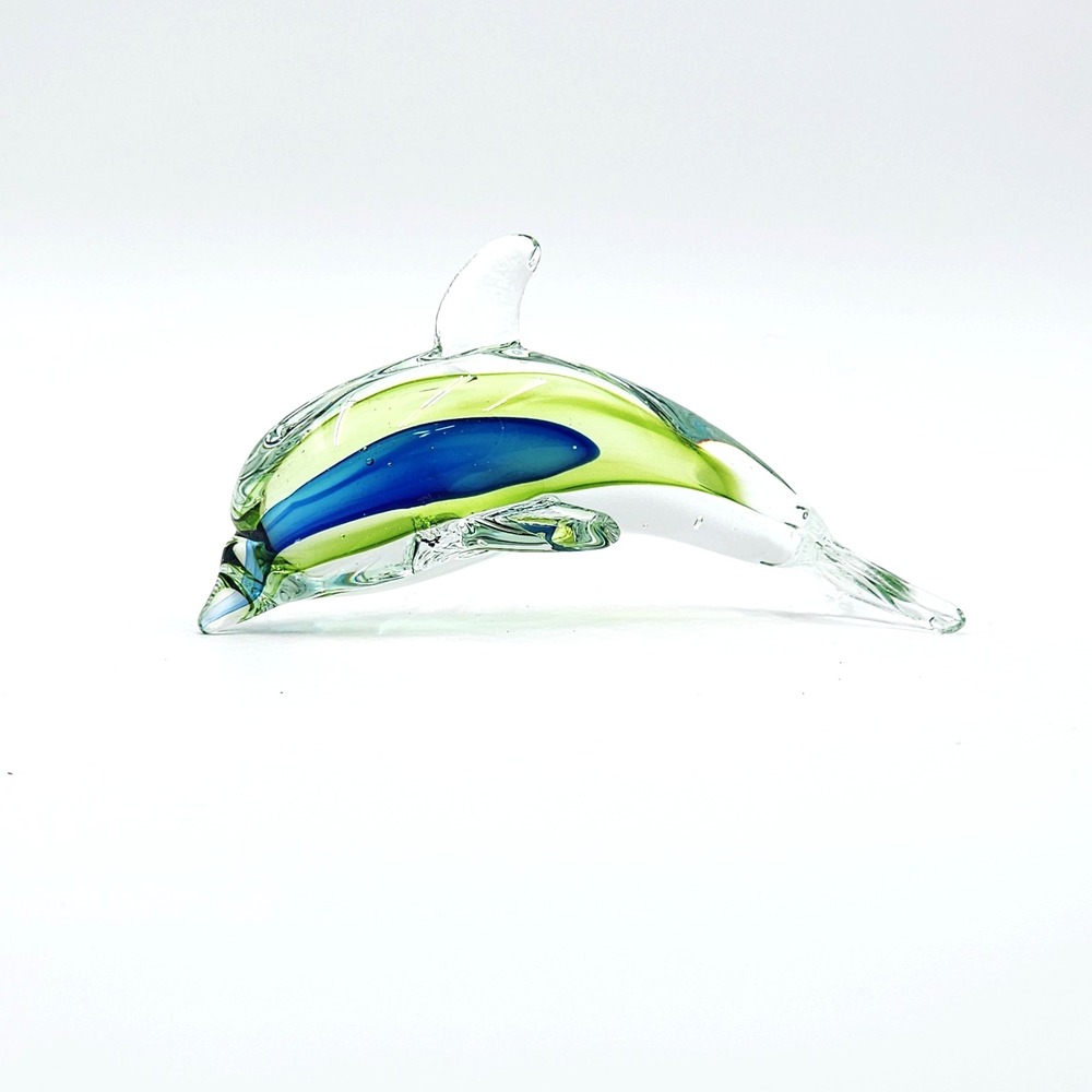 Vintage Murano Sommerso Glass Dolphin Figurine Blue Green Italian Art Glass 6"